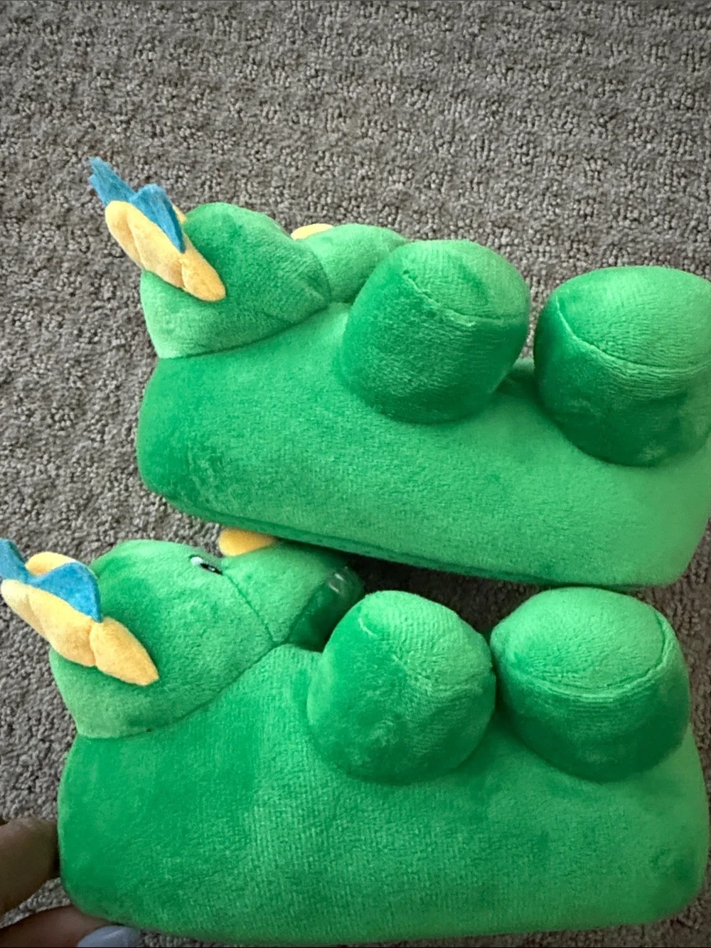 wonder nation Green Dinosaur Plush Kids Slippers with Blue & Yellow Accents